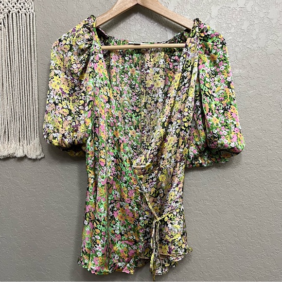TOPSHOP women sz 8 Multi Floral Mix And wrap top Match Blouse - Picture 3 of 10